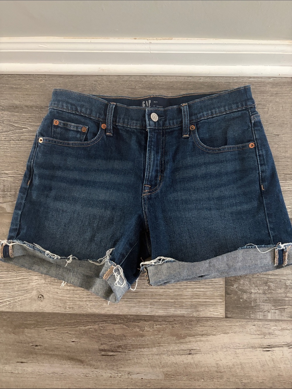 GAP Women's Dark Blue Rolled Hem Denim Shorts